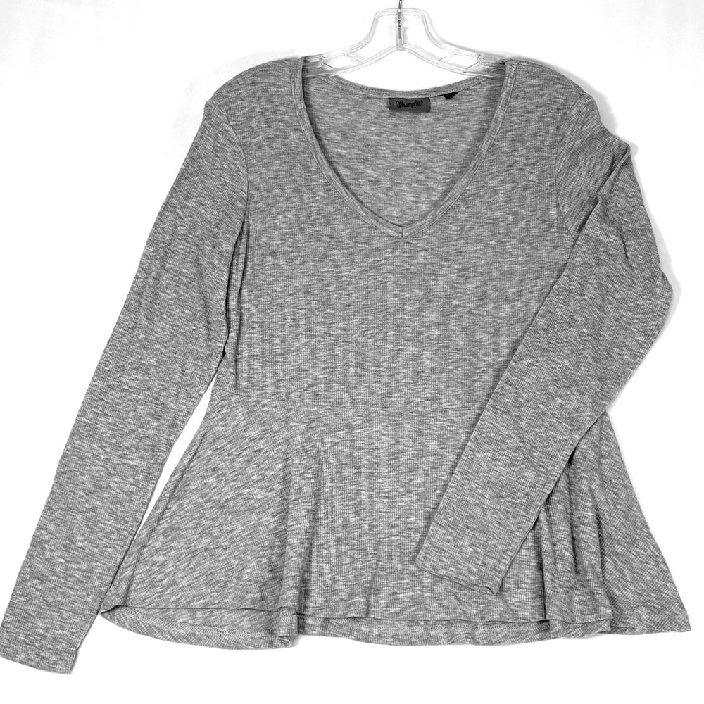 Wrangler Gray Rib Knit Peplum V-neck top